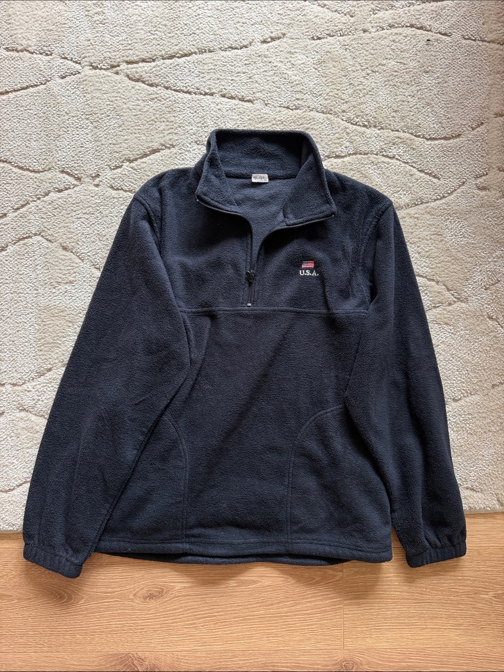Brandy Melville Navy Zip-Up Fleece Sweater